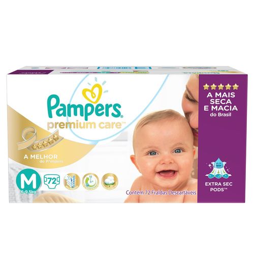 Fralda Descartável Pampers Premium Care M 72 Unidades Drogaria Sao Paulo