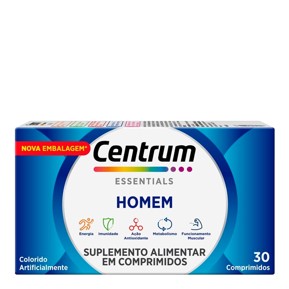 Centrum Essentials Homem, Suplemento Alimentar De A A Zinco Com Vitaminas E Minerais, 30 Comprimidos