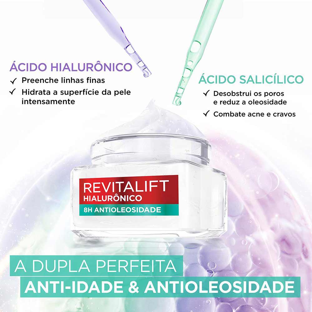 Gel Creme Hidratante Antioleosidade L'Oréal Paris Revitalift Hialurônico  49g - Drogaria Sao Paulo