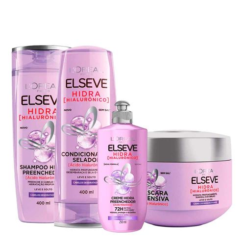 Kit-LOreal-Paris-Elseve-Hidra-Hialuronico-Shampoo-400ml---Condicionador-400ml---Creme-para-Pentear-250ml---Creme-de-Tratamento-300g