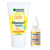 Kit-Garnier-Uniform-e-Matte-Vitamina-C-Serum-Facial-SkinActive-15ml---Protetor-Hidratante-Facial-FPS30-40g