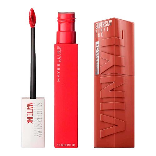 Kit-Maybelline-SuperStay-Batom-Liquido-Vinyl-Ink-Punchy-4-2ml---Batom-Liquido-Longa-Duracao-Matte-Ink-20-Pioneer-5ml