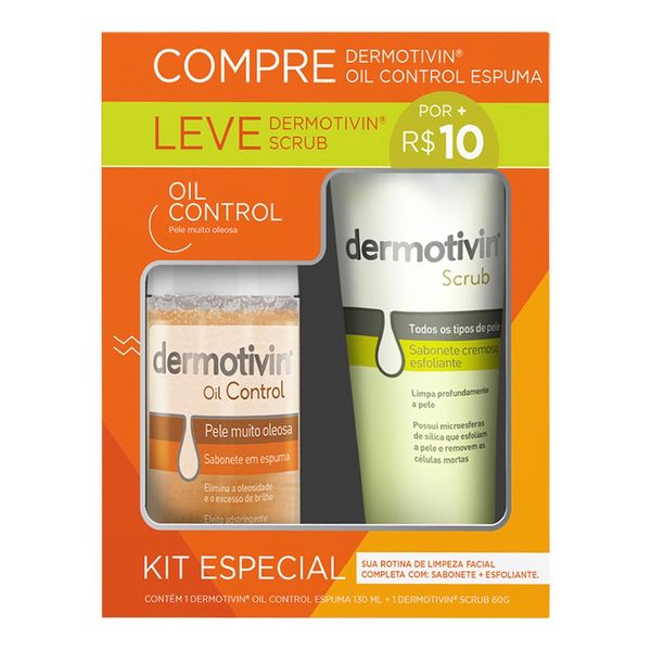 Kit Dermovitin Sabonete Espuma Oil Control 130ml + Sabonete Esfoliante Scrub 60g
