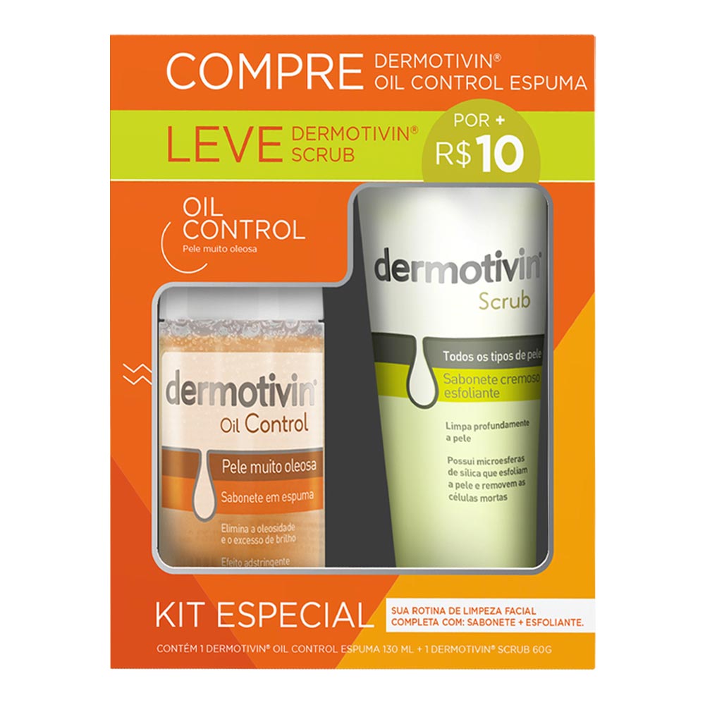 Sabonete Em Espuma Dermotivin Oil Control 130ml + Sabonete Cremoso Esfoliante Dermotivin Scrub 60g