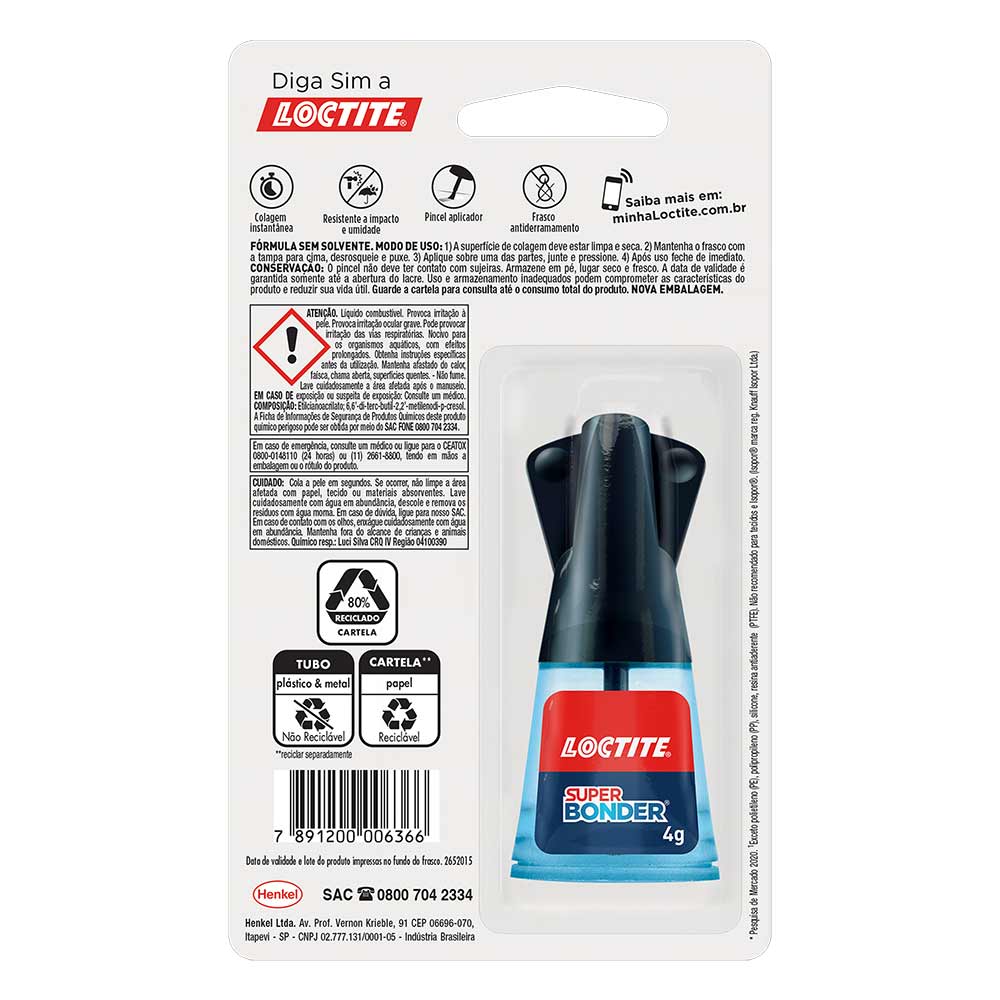Cola Instantânea Super Bonder Universal Pincel 4g Loctite Drogaria Sao Paulo