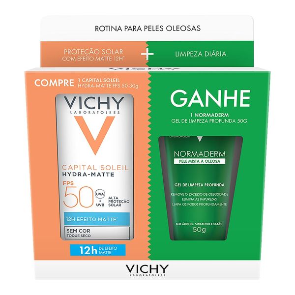 Kit Vichy Protetor Solar Facial FPS 50 Capital Soleil Hydra-Matte 30g + Gel de limpeza Normaderm 50g
