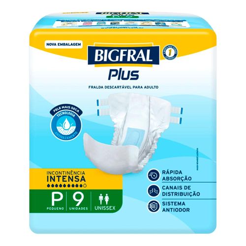 Fralda Geriátrica Plus Bigfral - Tamanho P - 9 Unidades