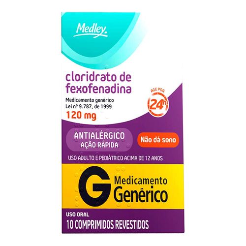 Antialérgico Cloridrato De Fexofenadina 120Mg Genérico Medley 10 Comprimidos