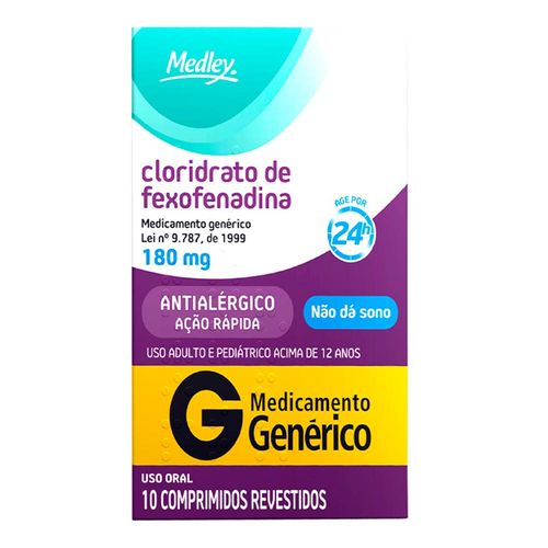 Antialérgico Cloridrato De Fexofenadina 180Mg Genérico Medley 10 Comprimidos