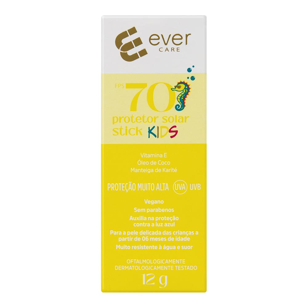 Protetor Solar Infantil Facial Ever Care FPS 70 Kids 12g Stick
