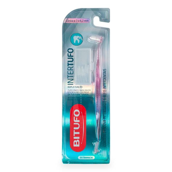 Escova de Dente Bitufo Intertufo Cônica 3 a 6,5mm + 6 Refis Interdentais