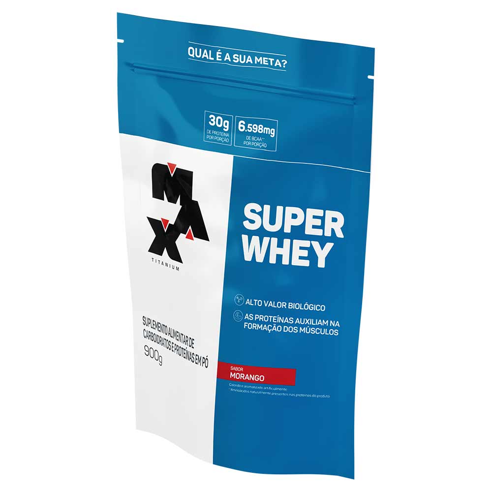 Whey Protein Super Max Titanium Pó Morango 900g Refil - Drogaria Sao Paulo