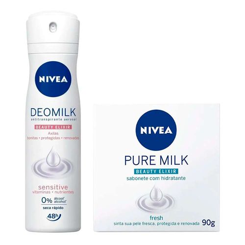 Kit-Nivea-Desodorante-Aerosol-Deomilk-Sensitive-150ml---Sabonete-em-Barra-Pure-Milk-90g