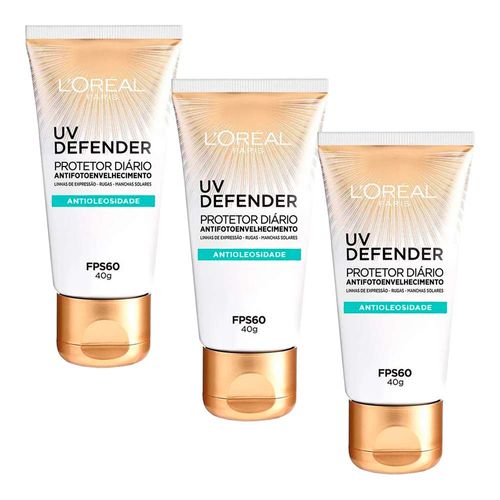Kit-Loreal-Paris-Protetor-Solar-Facial-UV-Defender-Antioleosidade-Protetor-Diario-FPS60-40g-3-Unidades