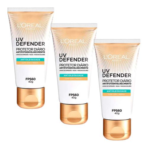 Kit-Loreal-Paris-Protetor-Solar-Facial-UV-Defender-Antioleosidade-Cor-Media-FPS60-40g-3-Unidades