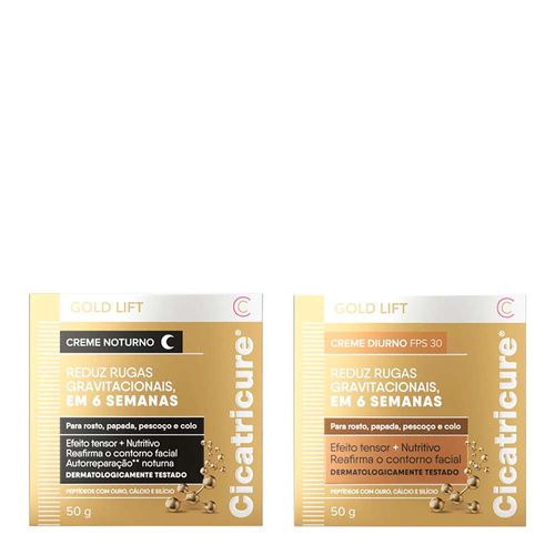 Kit-Cicatricure-Creme-Facial-Gold-Lift-Noturno-50g---Creme-Facial-Gold-Lift-Diurno-FPS30-50g