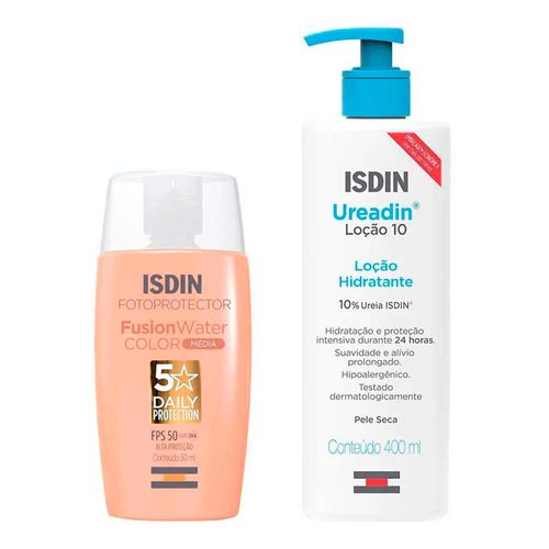 Kit-Isdin-Fotoprotetor-Facial-Fusion-Water-Color-Media-FPS50-50ml---Locao-Hidratante-Corporal-Ureadin-10--Ureia-400ml