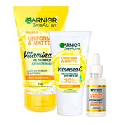 Kit-Garnier-Skinactive-Uniform---Matte-Vitamina-C-Gel-Facial-150ml---Serum-Facial-15ml---Protetor-Hidratante-Facial-FPS30-40g