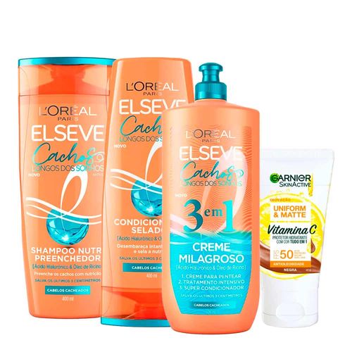 Kit-Elseve-Shampoo-e-Condicionador-400ml---Creme-para-Pentear-3-em-1-500ml---Protetor-Facial-Hidratante-Uniform---Matte-Vitamina-C-FPS50-40g