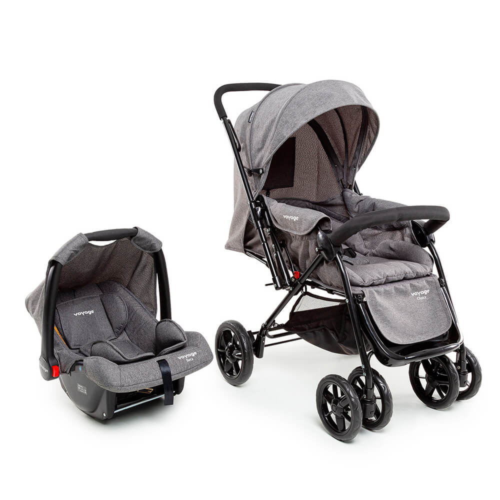Carrinho com Bebê Conforto Travel System Choice Voyage Cinza Melange 935306982