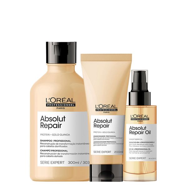 Kit L'Oréal Professionnel Serie Expert Absolut Repair Gold Quinoa - Shampoo 300 ml + Condicionador 200 ml + Óleo 90 ml