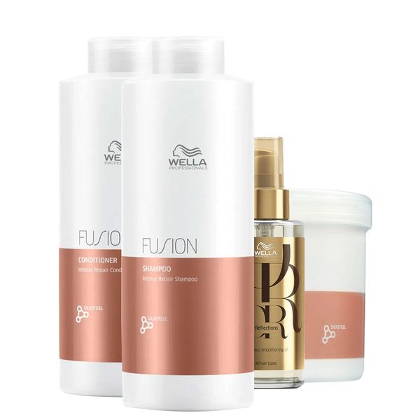 Kit Wella Professionals Fusion - Shampoo 1000 ml + Condicionador 1000 ml + Máscara 500 ml + Óleo 100 ml