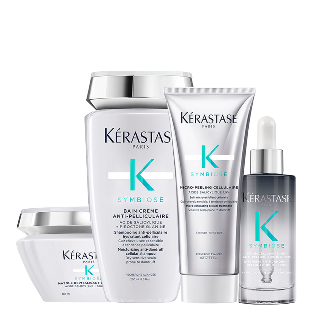 Kit Kérastase Symbiose - Shampoo Bain Crème 250 ml + Tratamento Anticaspa 200 ml  + Máscara de Nutrição 200 ml + Sérum Noturno Anticaspa 90 ml