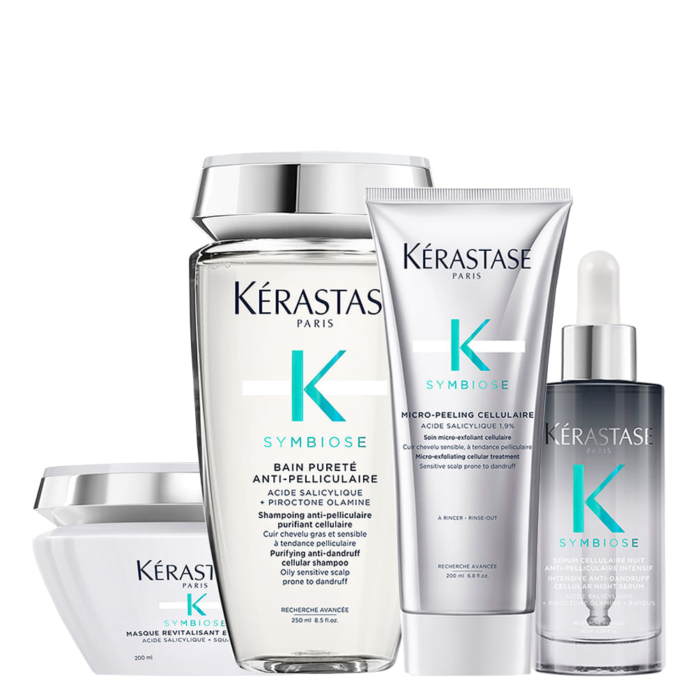 Kit Kérastase Symbiose - Shampoo Bain Pureté 250 ml + Tratamento Anticaspa 200 ml  + Máscara de Nutrição 200 ml + Sérum Noturno Anticaspa 90 ml