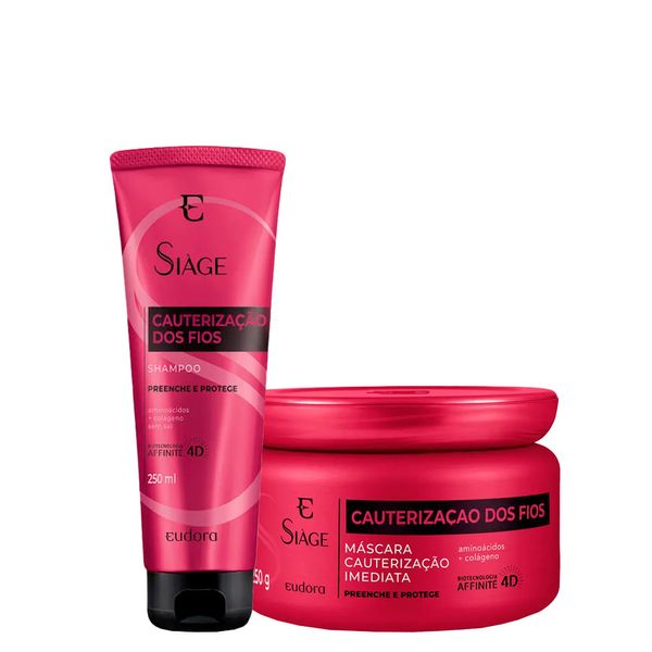 Kit Eudora Siàge Cauterização dos Fios 4D - Shampoo 250 ml + Máscara de Cauterização 250g Kit Eudora Siáge Cauterização dos Fios 4D - Shampoo 250 ml + Máscara de Cauterização 250g