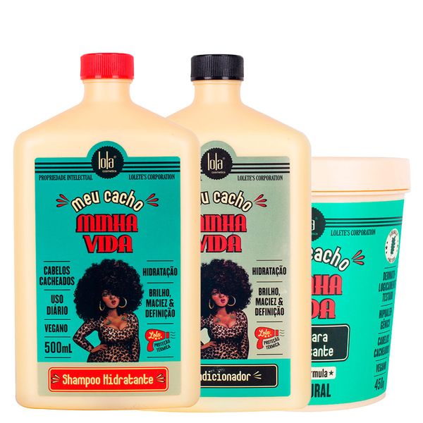 Kit Lola Cosmetics Hidratação Meu Cacho Minha Vida - Shampoo 500 ml + Condicionador 500 ml + Máscara de Hidratação 450 g