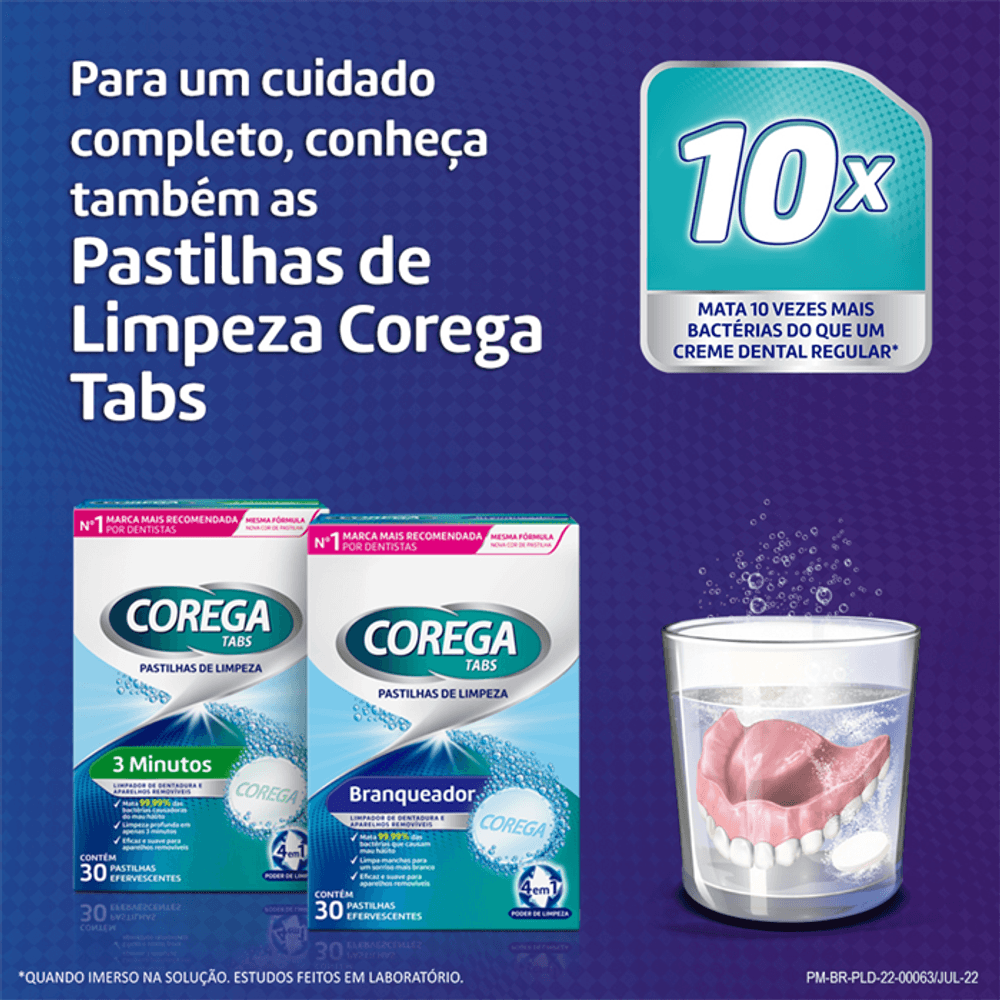 Fixador De Dentadura Corega Em Pó 3 Em 1 Forte Fixação Sem Sabor 22g - Drogaria Sao Paulo