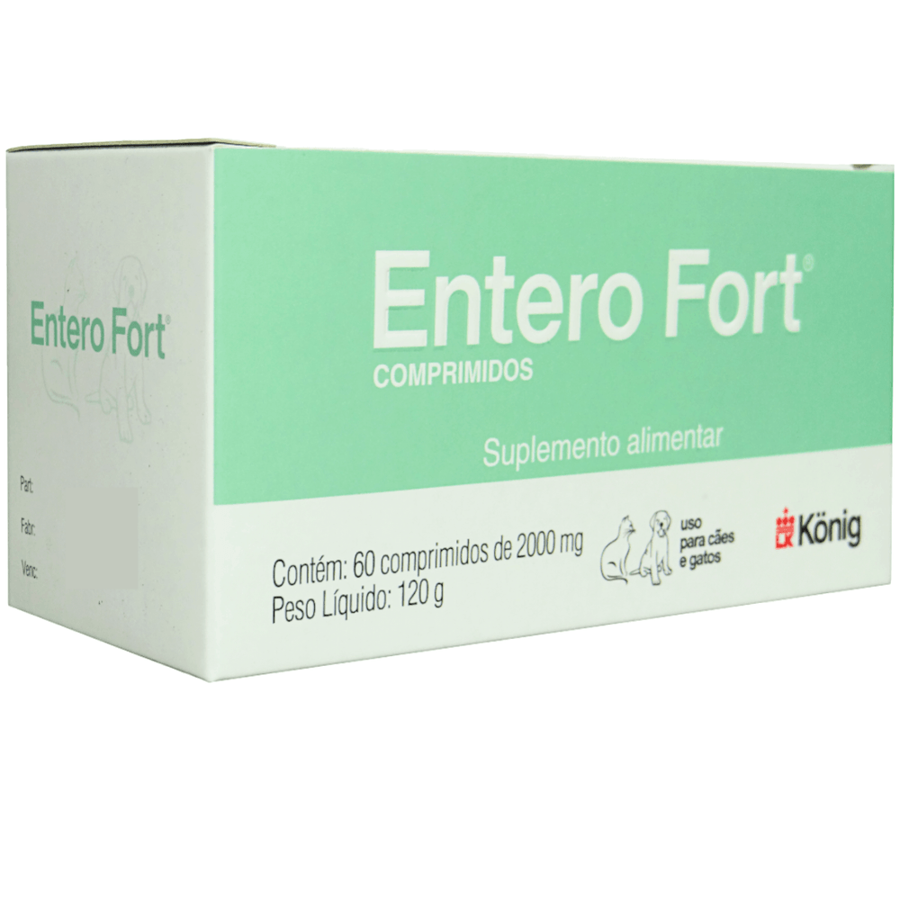 Entero Fort 2000mg Com 60 Comprimidos Para Cães e Gatos Kit Com 3