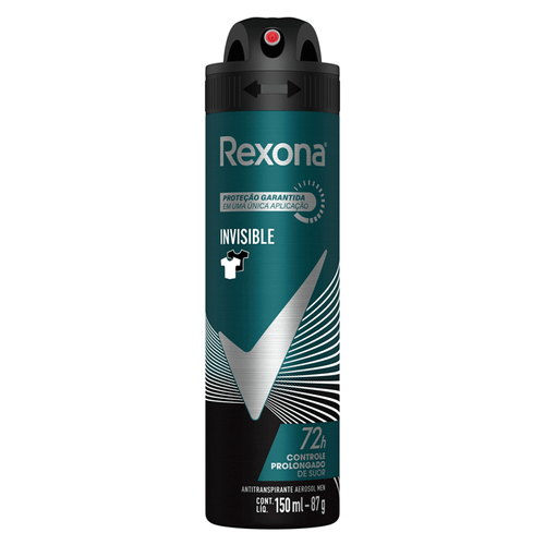 Desodorante Antitranspirante Aerosol Masculino Rexona Invisible 72 Horas 150Ml