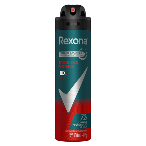 Desodorante Antitranspirante Aerosol Masculino Rexona Antibacterial Protection 72 Horas 150Ml