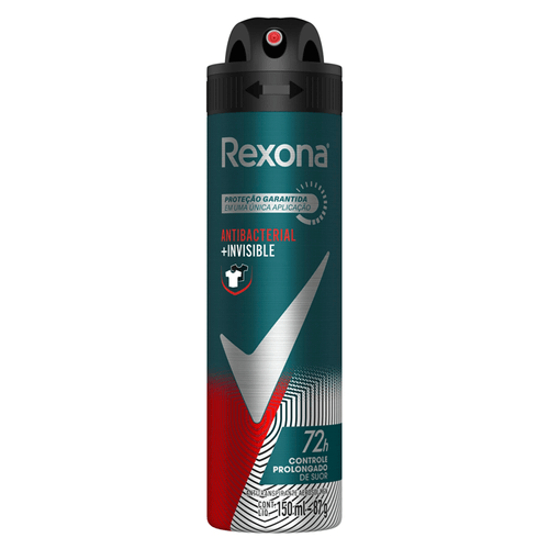 Desodorante Antitranspirante Aerosol Masculino Rexona Antibacterial + Invisible 72 Horas 150Ml