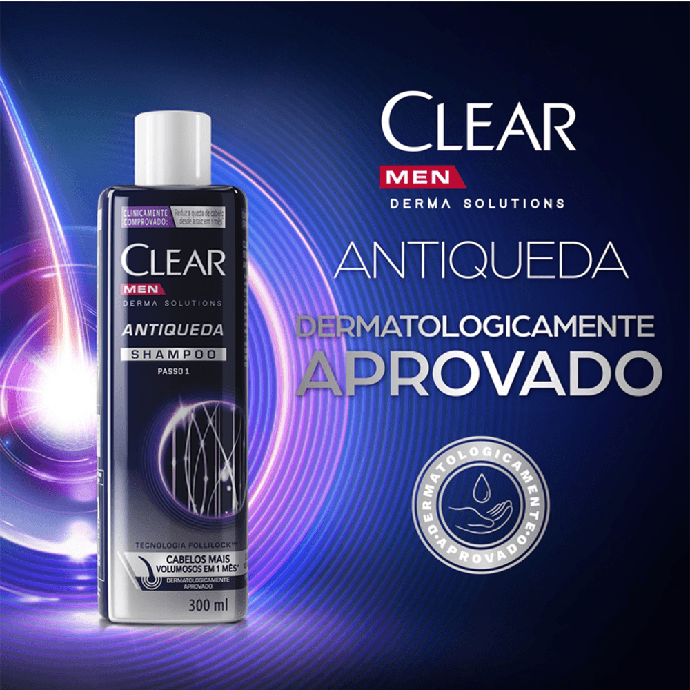 Shampoo Antiqueda Clear Men Derma Solutions 300ml - Drogaria Sao Paulo