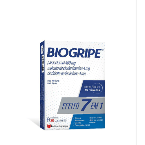 Analgésico, Antigripal, Antitérmico E Descongestionante Biogripe 400Mg + 4Mg + 4Mg 20 Cápsulas Duras