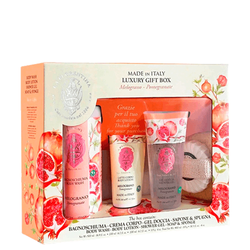 Kit Florentina Spa Pomegranate - Sabonete Liquido 500Ml + Shower Gel 200Ml + Body Lotion 200Ml + Sabonete 115G + Esponja De Banho