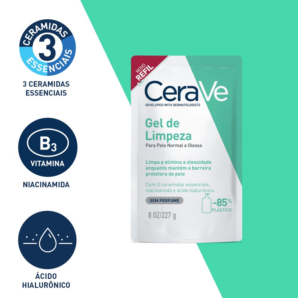 Gel de Limpeza Cerave sem Perfume Refil 227g Sachê - Drogaria Sao