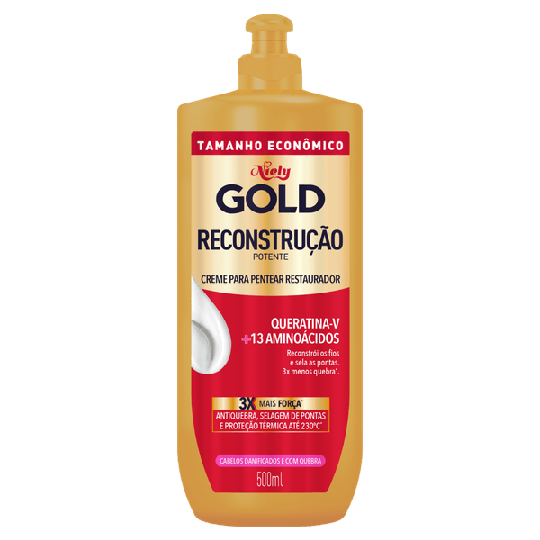 Creme para Pentear Niely Gold Reconstrução Potente Restaurador Queratina-V + 13 Aminoácidos 500ml