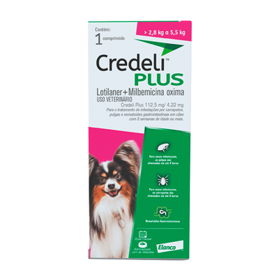 Credeli Plus 112,5Mg/ 4,22Mg Para Cães 2,8Kg A 5,5Kg - 1 Comprimido