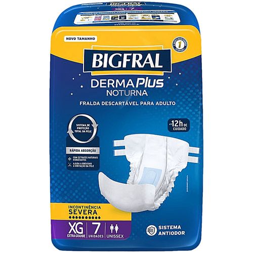 Fralda Geriátrica Derma Plus Noturna Bigfral - Tamanho Xg - 07 Unidades