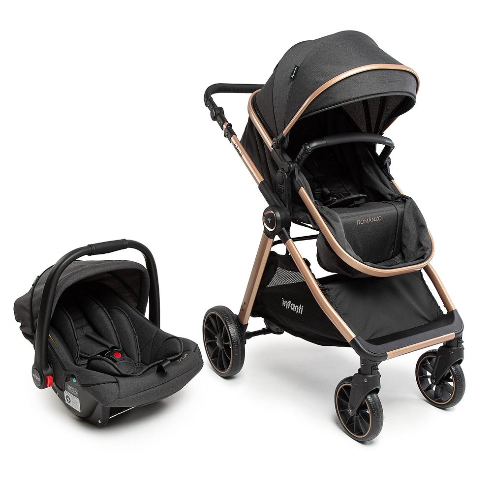 Carrinho com Bebê Conforto Travel System Romanzo Duo Preto Bronze + infanti 935324597