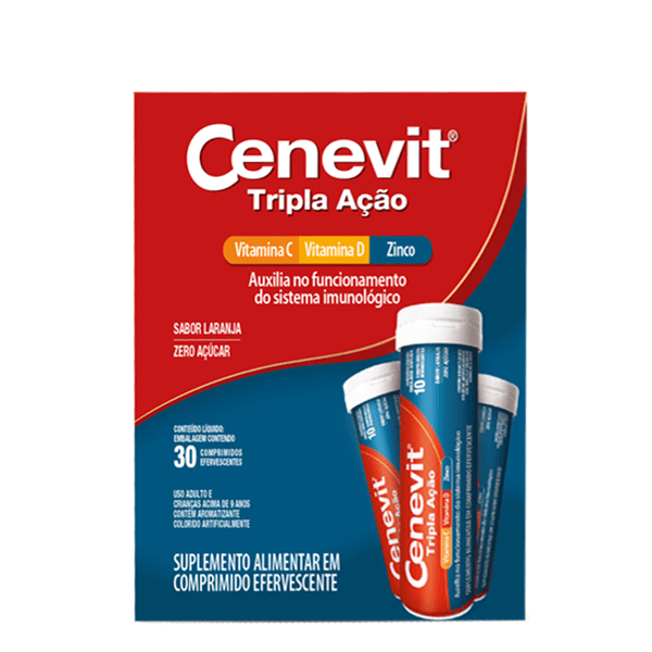 Suplemento Alimentar Cenevit Tripla Ação Vitamina C + D + Zinco 30 Comprimidos Efervescentes