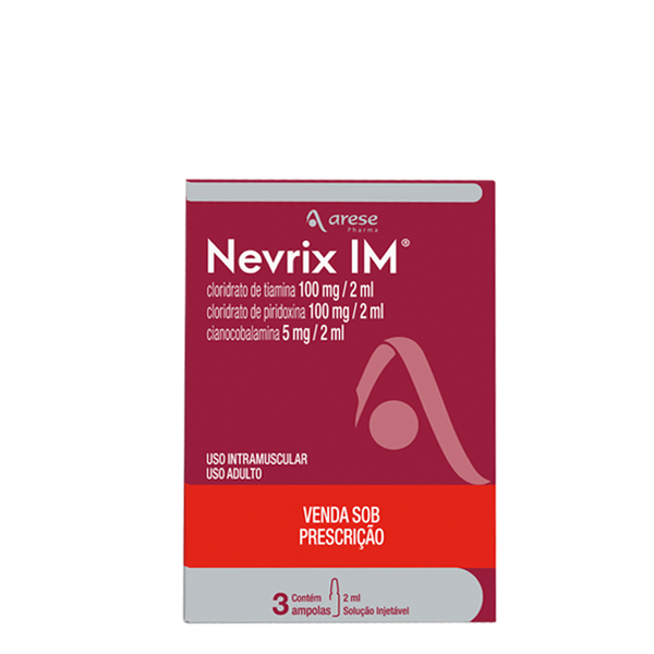 Nevrix Nitrato de Tiamina 100mg + Cloridrato de Piridoxina 100mg + Cianocobalamina 5000mcg 3 Ampolas 2ml Solução Intramuscular