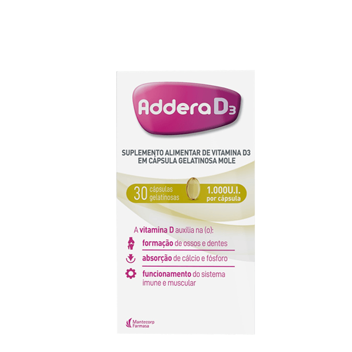 Vitamina D Addera D3 Colecalciferol Vitamina D3 1.000UI Hypera 30 Cápsulas