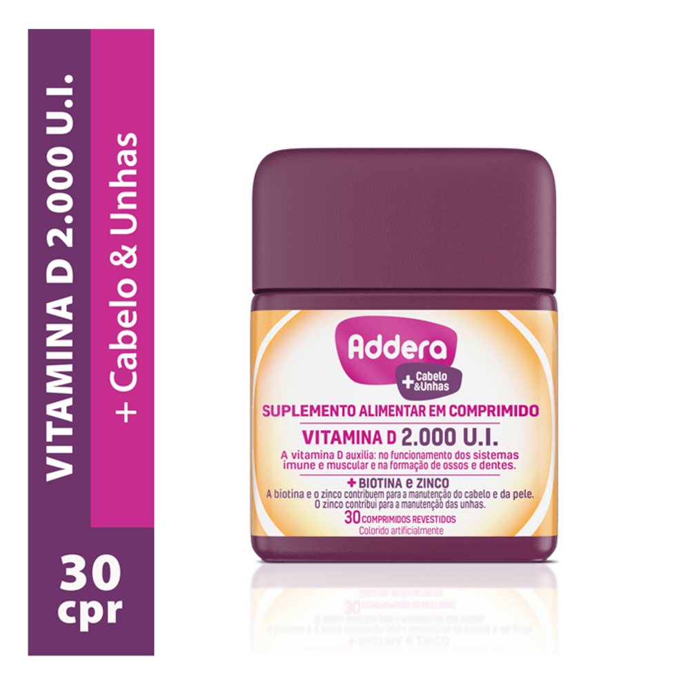 Vitamina D Addera + Cabelo e Unhas 2.000UI 30 Comprimidos - Drogaria ...