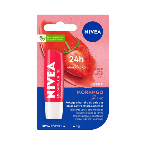 Hidratante Labial Nivea Shine Morango Hidratação Prolongada 4,8G