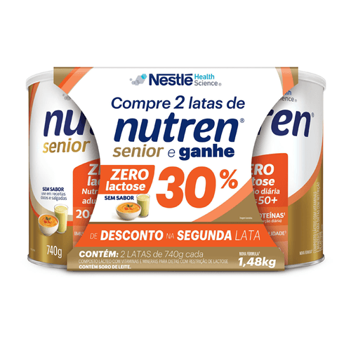Composto Lácteo Nutren Senior Zero Lactose Sem Sabor 2 Unidades De 740G