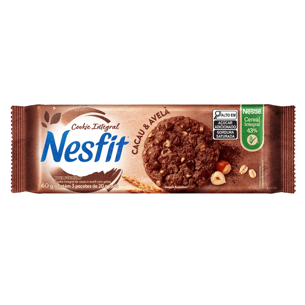 Biscoito Nesfit Cookie Integral Cacau e Avelã 60g